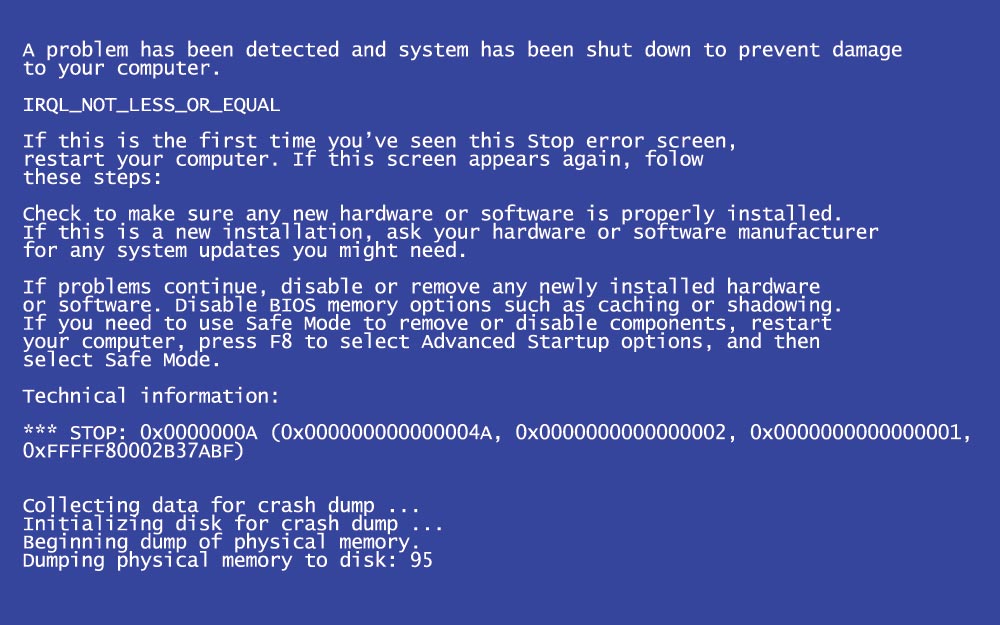 Use outsourced IT to fix blue screen errors like this one