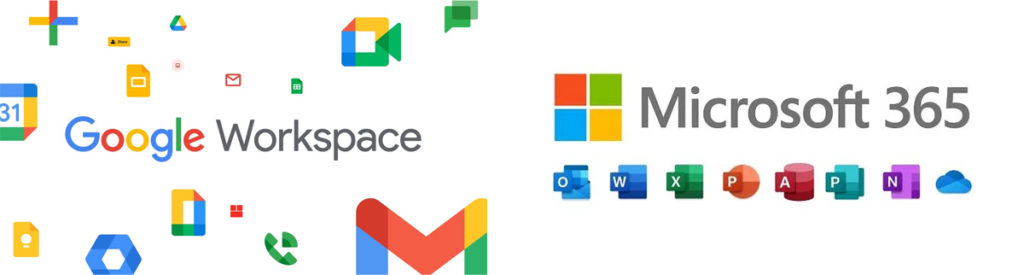 Google Workspace and Microsoft 365 logos and application icons - The best office suite for business in 2023