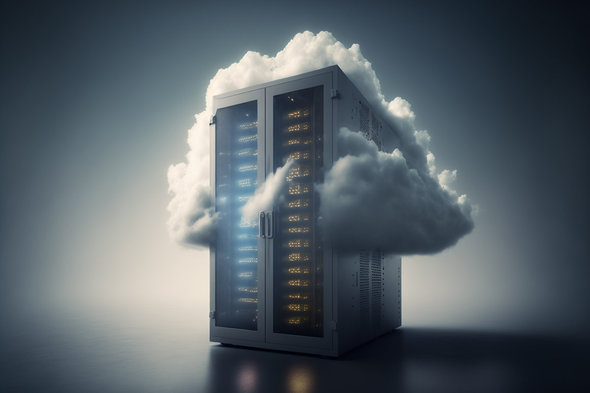 Server box in the clouds, representing cloud backup